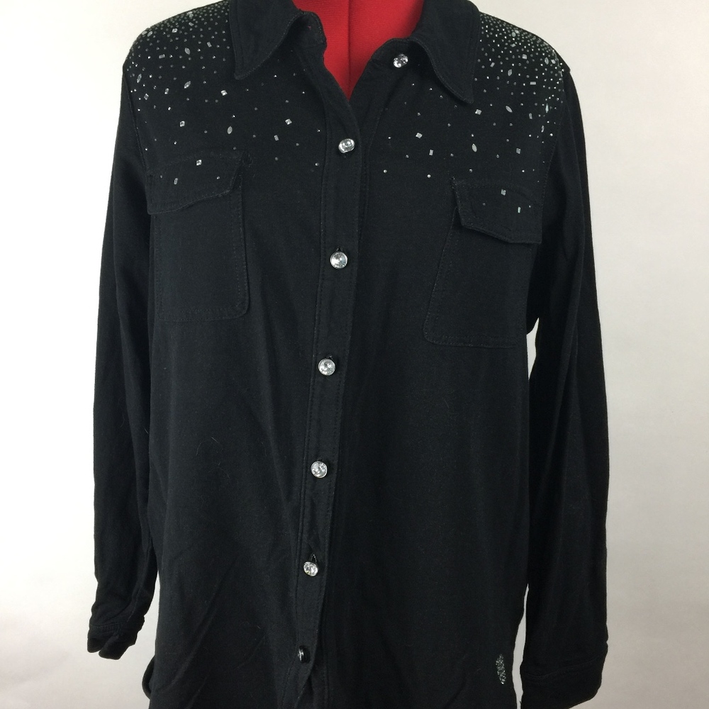 Quacker Factory Black Rhinestone Studded Shirt 1x - image 2